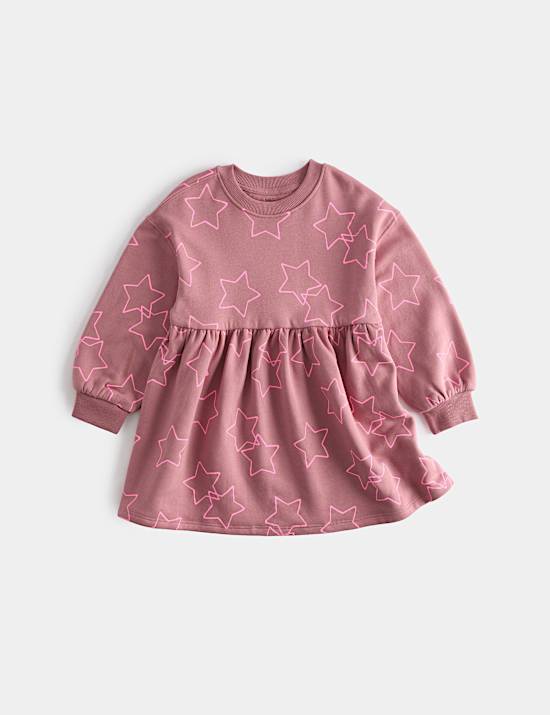 Gaun Sweatshirt Bahan Katun Motif Bintang (2-8 Tahun)