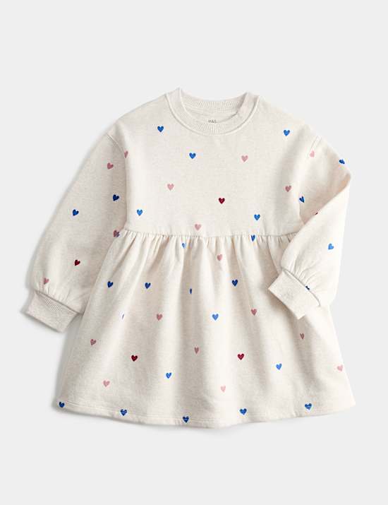 Robe sweat-shirt en coton &agrave; imprim&eacute; c&oelig;urs (du 2 au 8 ans)