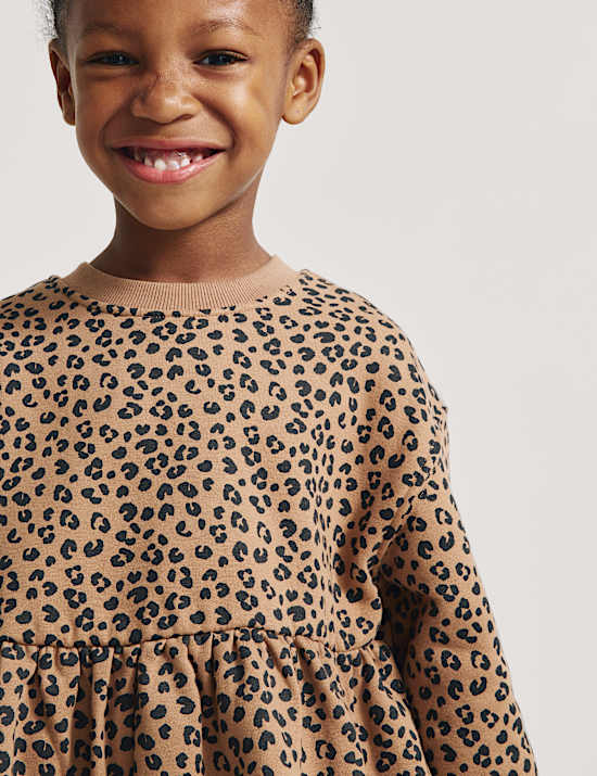 Katoenen joggingjurk met luipaardprint (2-8 jaar)