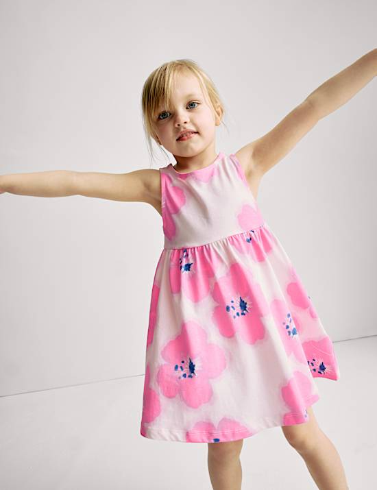 Φόρεμα με print ιβίσκο από 100% βαμβάκι (2-8 ετών)