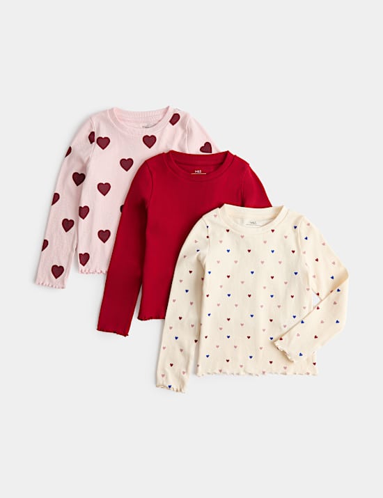 Pack de 3 tops de algod&oacute;n con estampado de corazones (2-10 a&ntilde;os)
