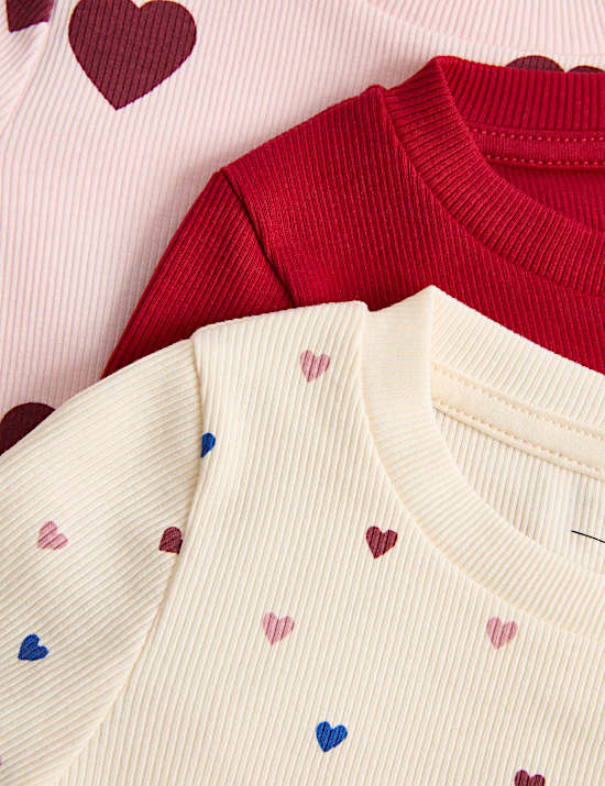 Pack de 3 tops de algod&oacute;n con estampado de corazones (2-10 a&ntilde;os)