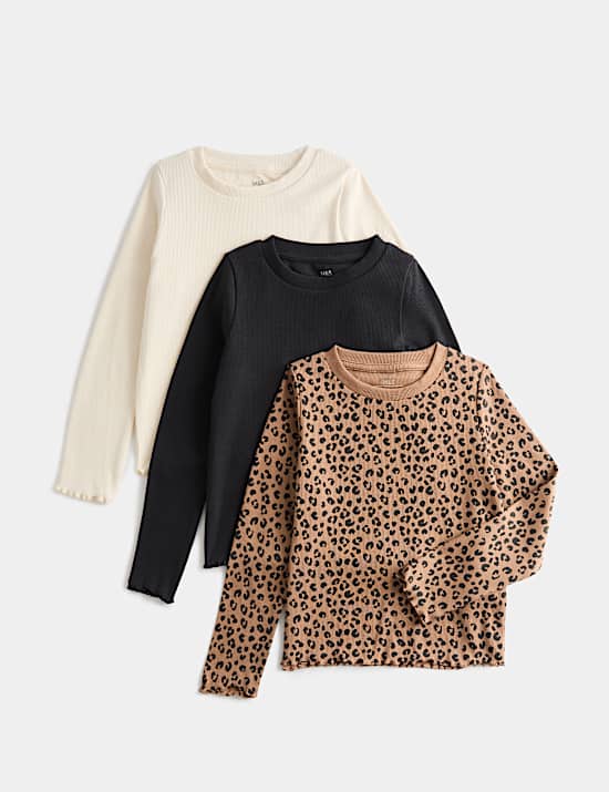 3 Pack Cotton Rich Leopard Print Tops (2-10 Yrs)