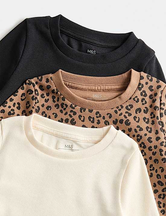 3 Pack Cotton Rich Leopard Print Tops (2-10 Yrs)