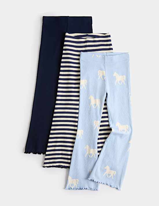 3 Pack Cotton Rich Horse Kickflare Leggings (2-10 Yrs)
