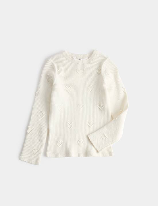 Top en maille textur&eacute;e &agrave; motif c&oelig;urs (du 2 au 10 ans)