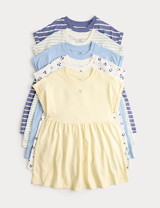 5 Pack Pure Cotton Jersey Dresses (2-8 Yrs)