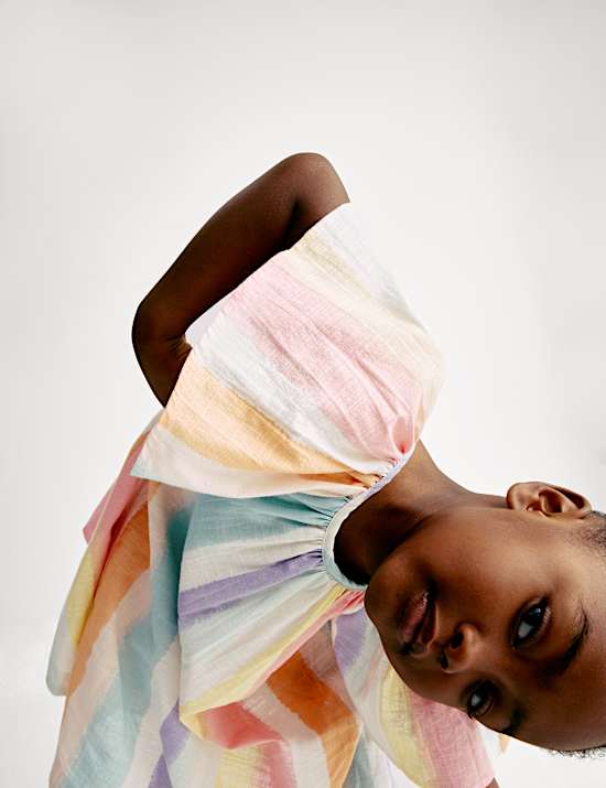 Vestido 100% algodón con diseño de arco iris (2-8 años)