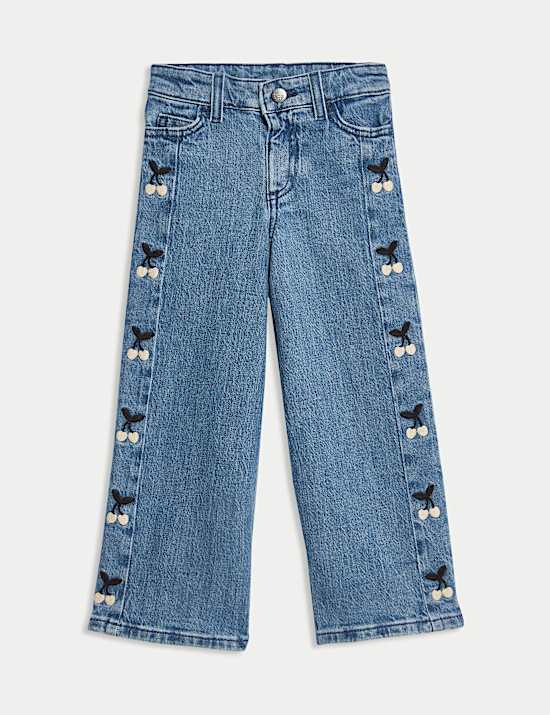 Denim Embroidered Wide Leg Jeans (2-16 Yrs)