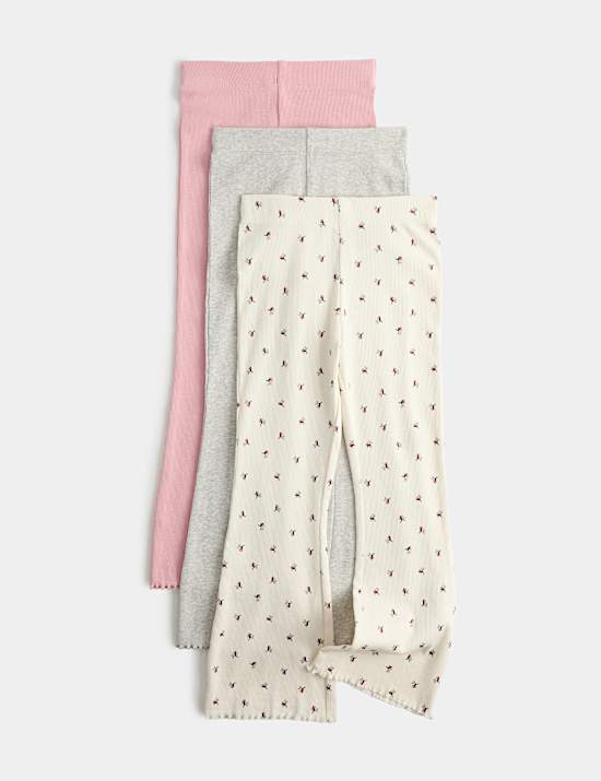 3pk Cotton Rich Floral Flared Leggings