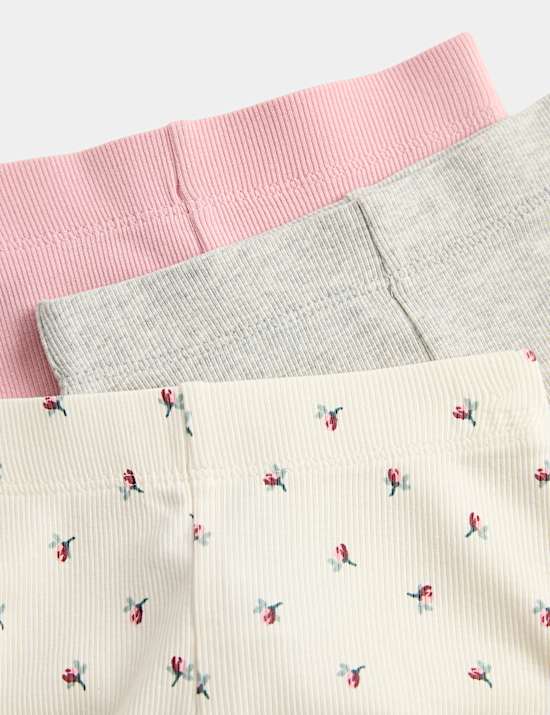 3pk Cotton Rich Floral Flared Leggings