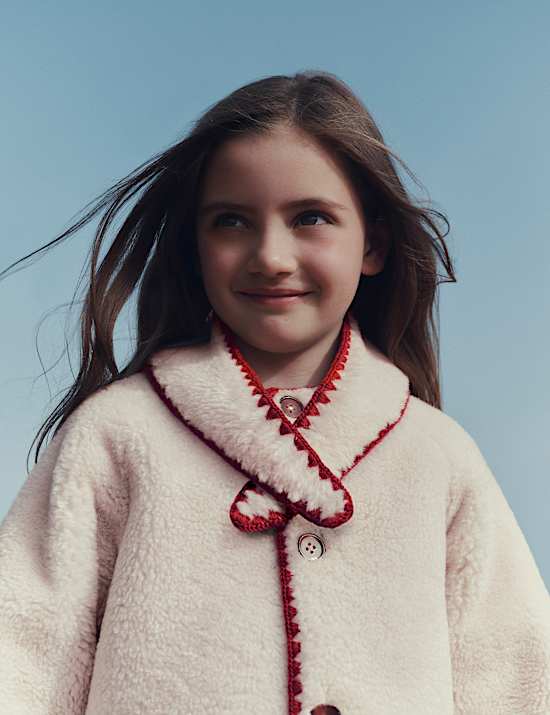 2pc Blanket Stitch Borg Coat & Scarf Set (2-10 Yrs)