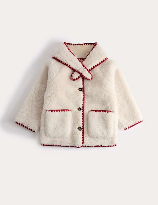 2pc Blanket Stitch Borg Coat & Scarf Set (2-10 Yrs)