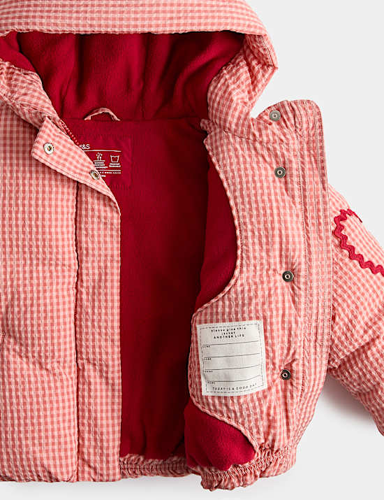 Gingham Hooded Puffer Coat (2-8 Yrs)