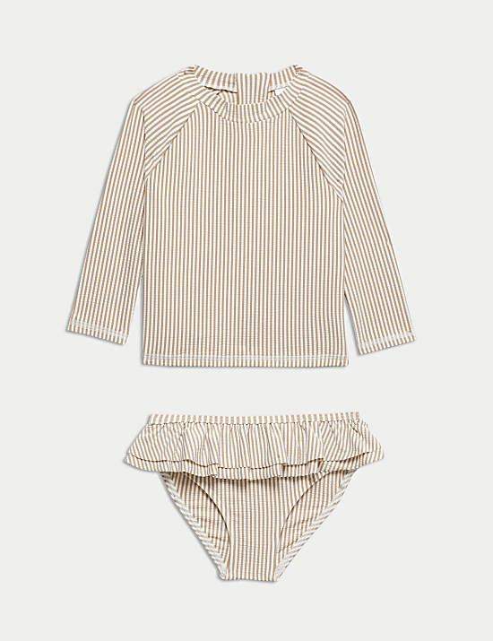 2pc Stripe Frill 3/4 Sleeve Swimsuit (2-8 Yrs)