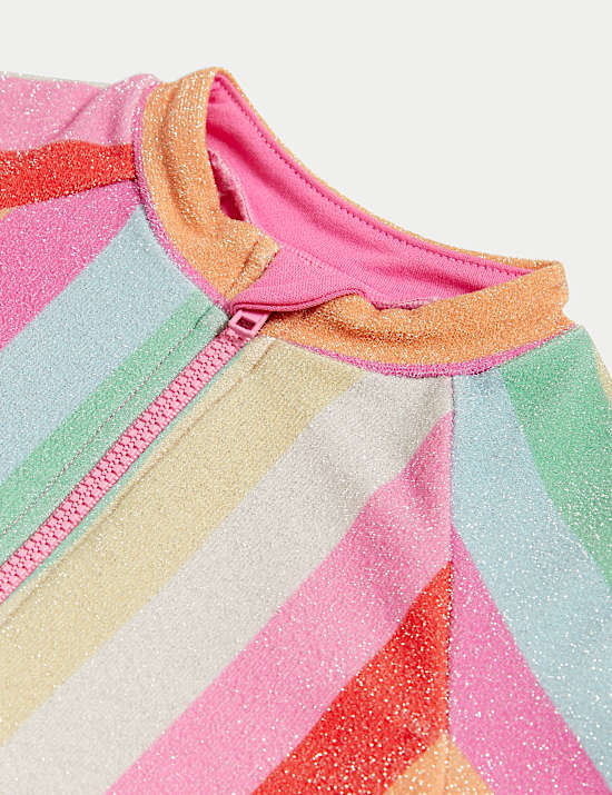 Ριγέ μαγιό με μακρύ μανίκι και βολάν (2-8 ετών)