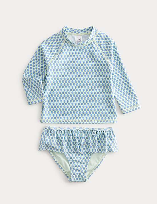 Maillot de bain 2 pi&egrave;ces &agrave; imprim&eacute; floral color block (du 2 au 8 ans)