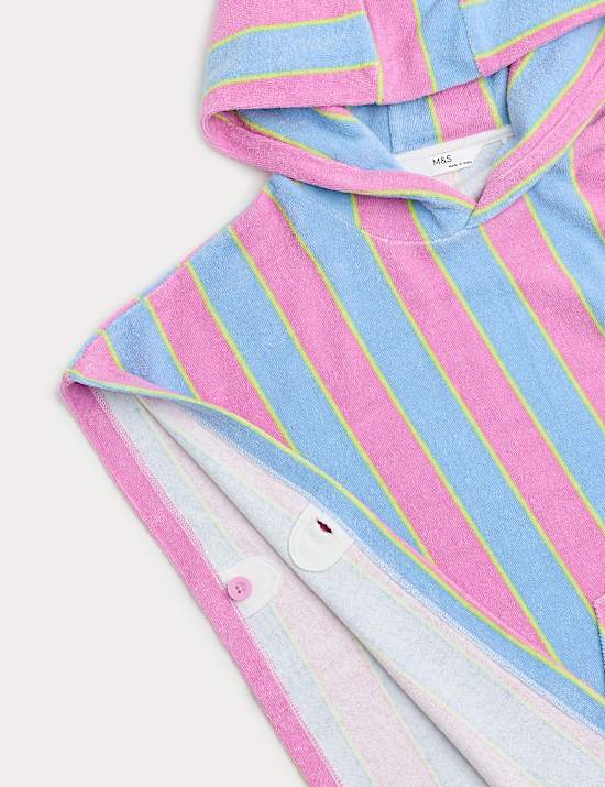 Pure Cotton Towelling Striped Hooded Poncho (2-8 Years)
