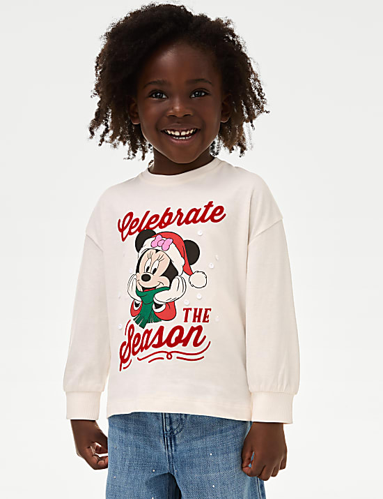 Pure Cotton Minnie Mouse&trade; Christmas Top (2-8 Yrs)