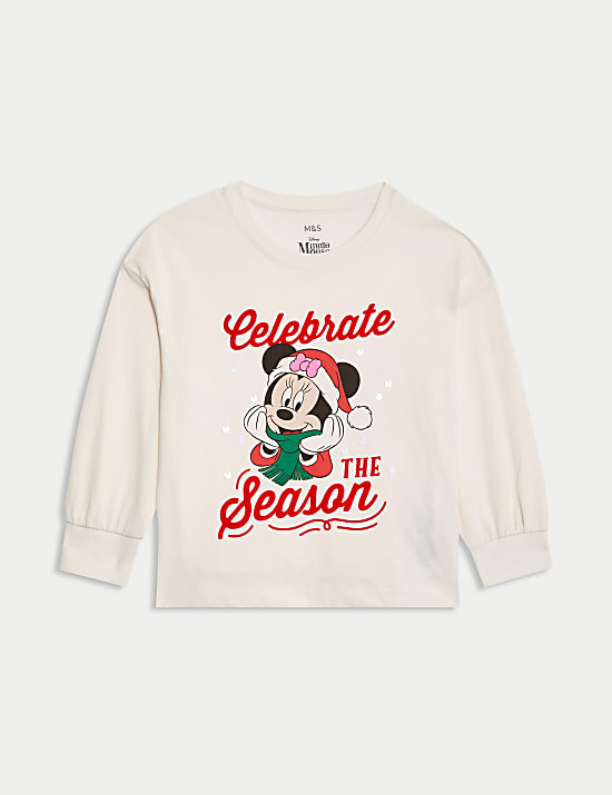 Pure Cotton Minnie Mouse&trade; Christmas Top (2-8 Yrs)