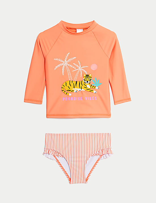 2pc Tiger Long Sleeve Rash Vest Swim Set (2-8 Yrs)