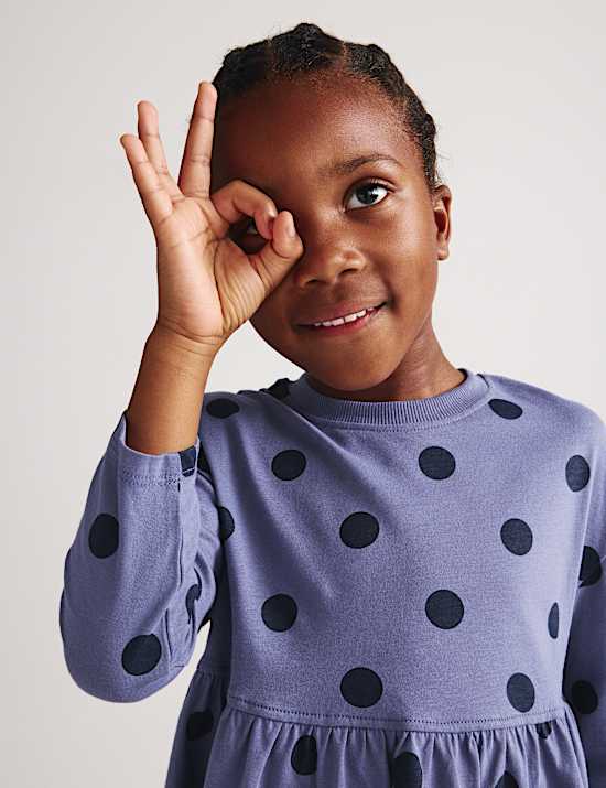 Pure Cotton Polka Dot Dress (2-8 Yrs)
