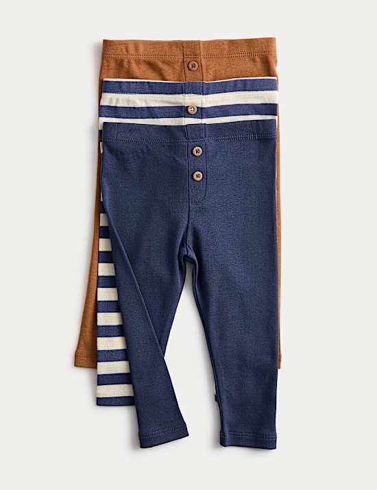 3 Pack Pure Cotton Striped Leggings (0-3 Yrs)