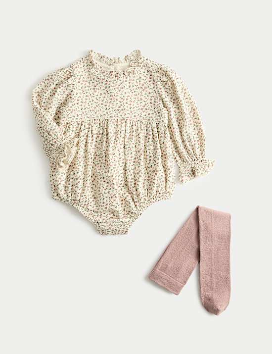 2pc Floral Bodysuit & Tights Set (0-3 Yrs)