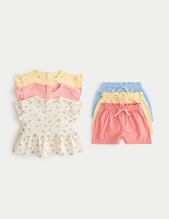 Set van 3 puur katoenen outfits met korte broeken en topjes (0-3 jaar)