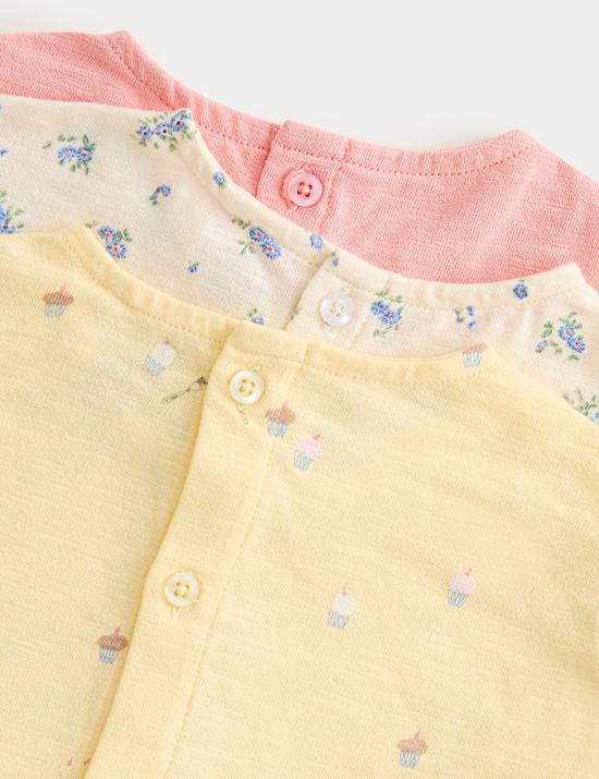 Set van 3 puur katoenen outfits met korte broeken en topjes (0-3 jaar)