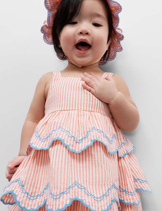 Pure Cotton Striped Scallop Dress (0-5 Yrs)