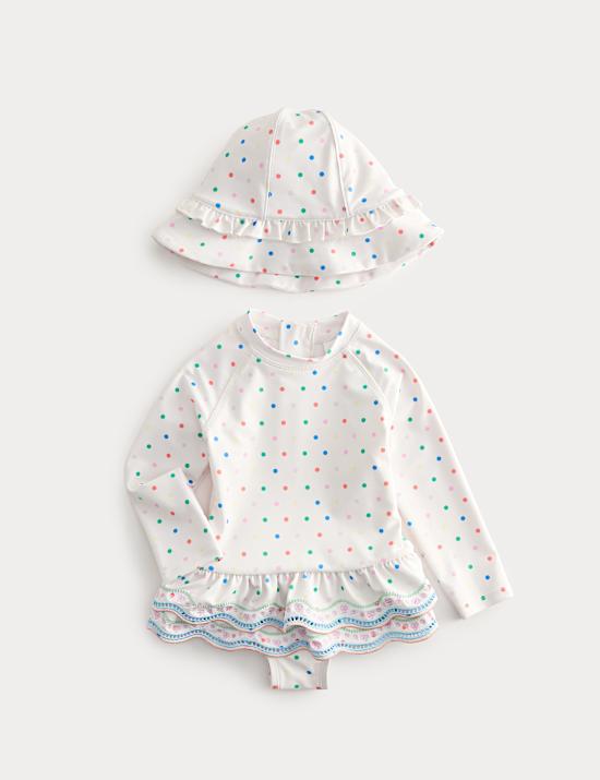 2 Piece Polka Dot Swimsuit with Hat (0-5 Yrs)