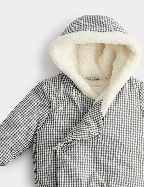 Kurtka średniej grubości w kratkę gingham z kokardką (0&ndash;5 lat)