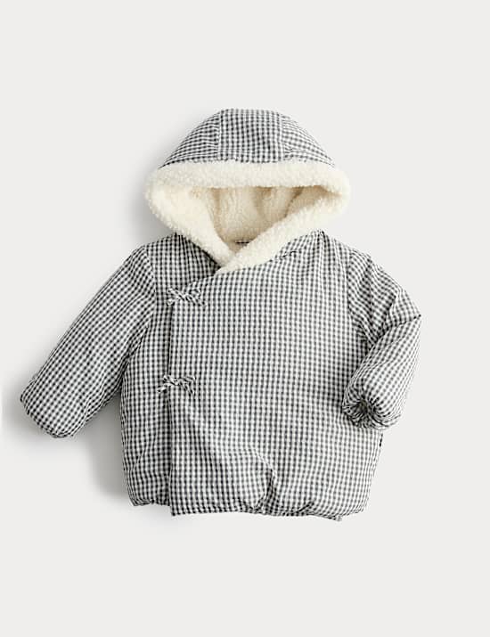Kurtka średniej grubości w kratkę gingham z kokardką (0&ndash;5 lat)