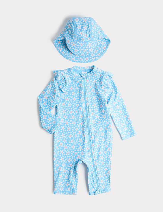 2 Piece Daisy All In One Swimsuit and Hat (0-5 Yrs)