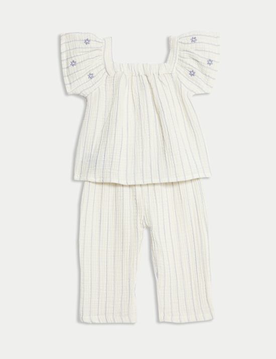 Pure Cotton Striped Floral Outfit (0-6 Yrs)