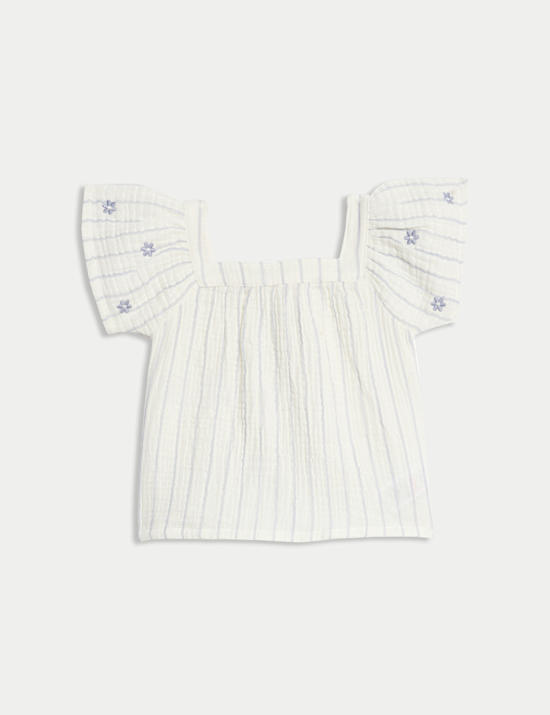 Pure Cotton Striped Floral Outfit (0-6 Yrs)
