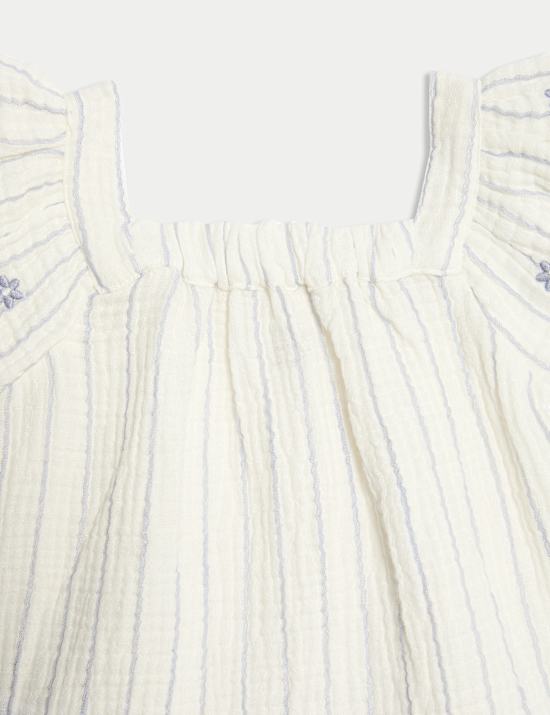 Pure Cotton Striped Floral Outfit (0-6 Yrs)