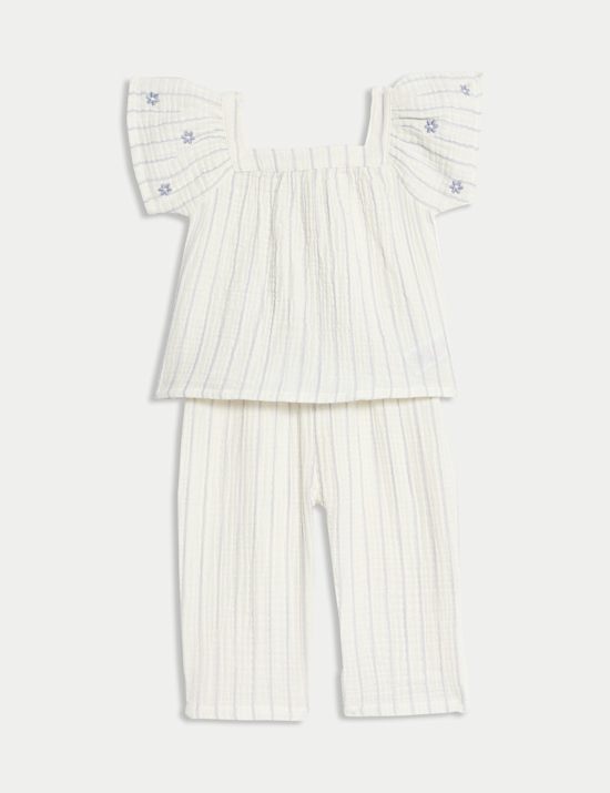 Pure Cotton Striped Floral Outfit (0-6 Yrs)