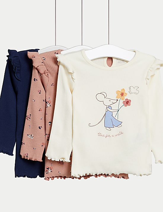 3pk Cotton Rich Patterned Tops (0-3 Yrs)