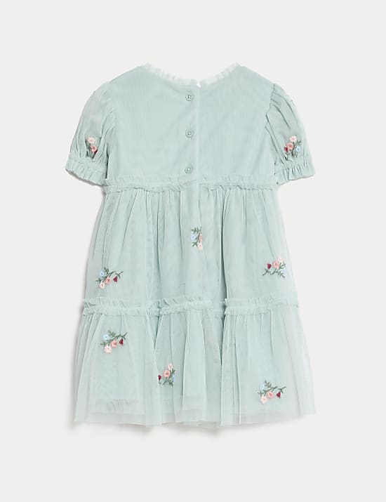 Gaun Tulle Bordir Motif Bunga Tulle (0-36 Bln)