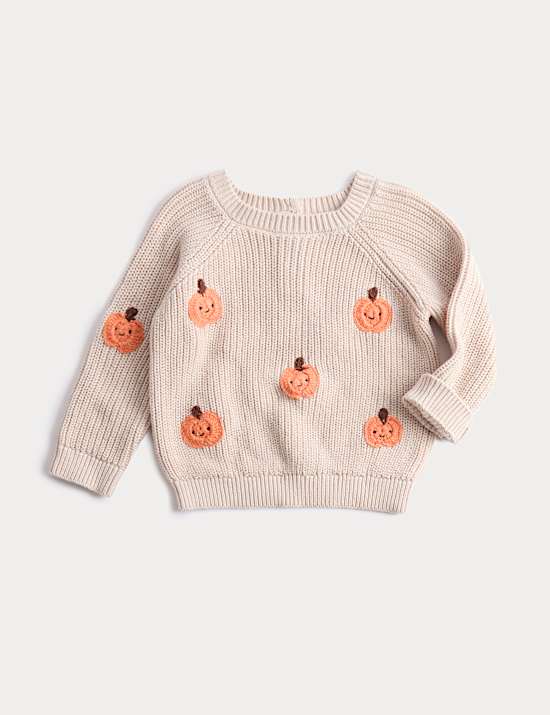 Pure Cotton Pumpkin Knitted Jumper (0-6 Yrs)