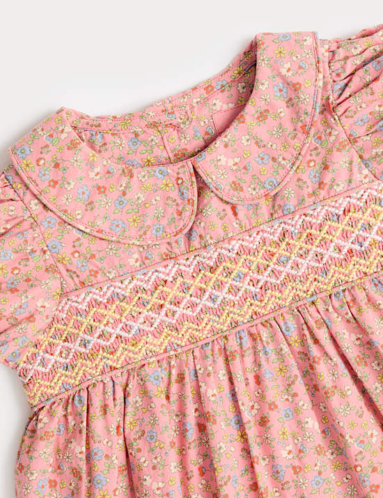 Pure Cotton Floral Smock Dress (0-3 Yrs)