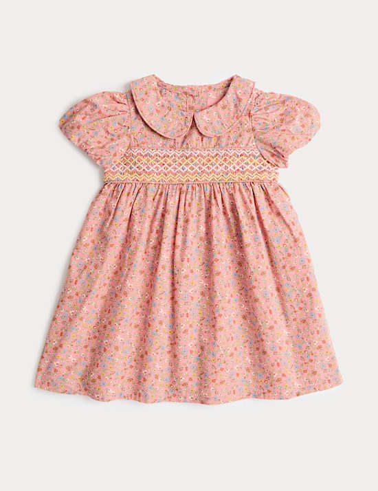 Pure Cotton Floral Smock Dress (0-3 Yrs)