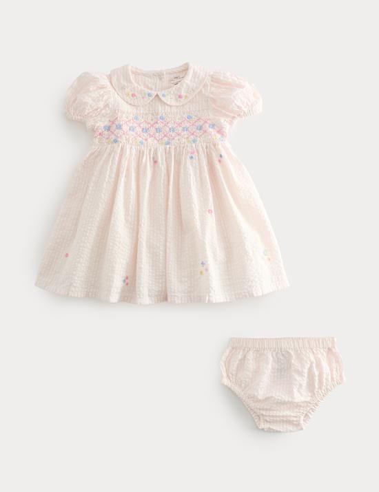 Pure Cotton Smock Dress with Knickers (0-3 Years)