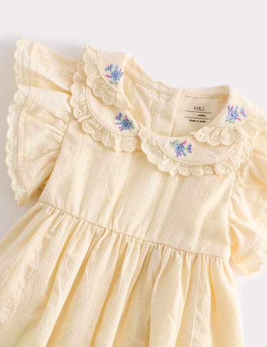 Pure Cotton Embroidered Collar Dress (0-5 Yrs)