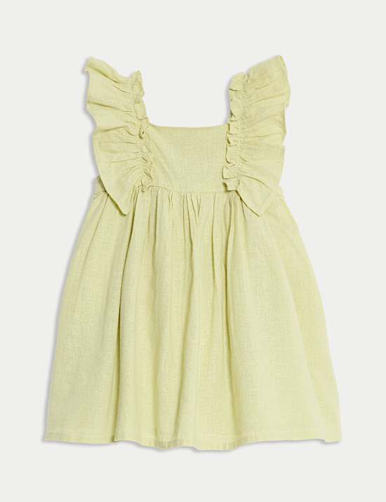 Cotton Rich Woven Frill Sleeve Dress (0-6 Yrs)