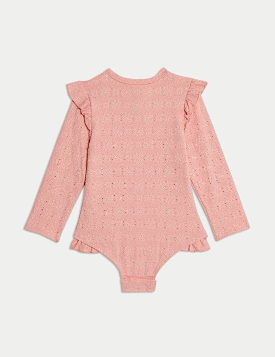 Broderie Zip Long Sleeve Swimsuit (0-3 Yrs)