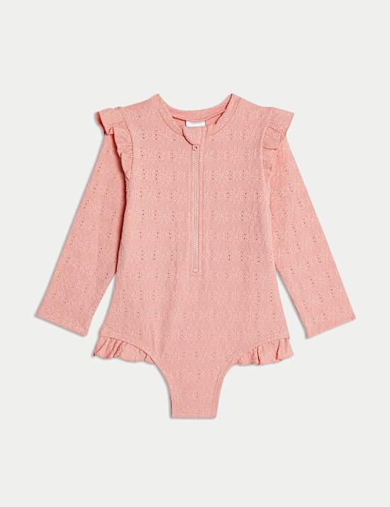 Broderie Zip Long Sleeve Swimsuit (0-3 Yrs)