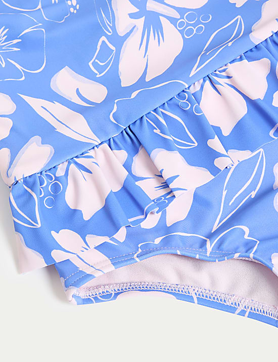 Geblümter Badeanzug mit Rüschen (0–3 J.)